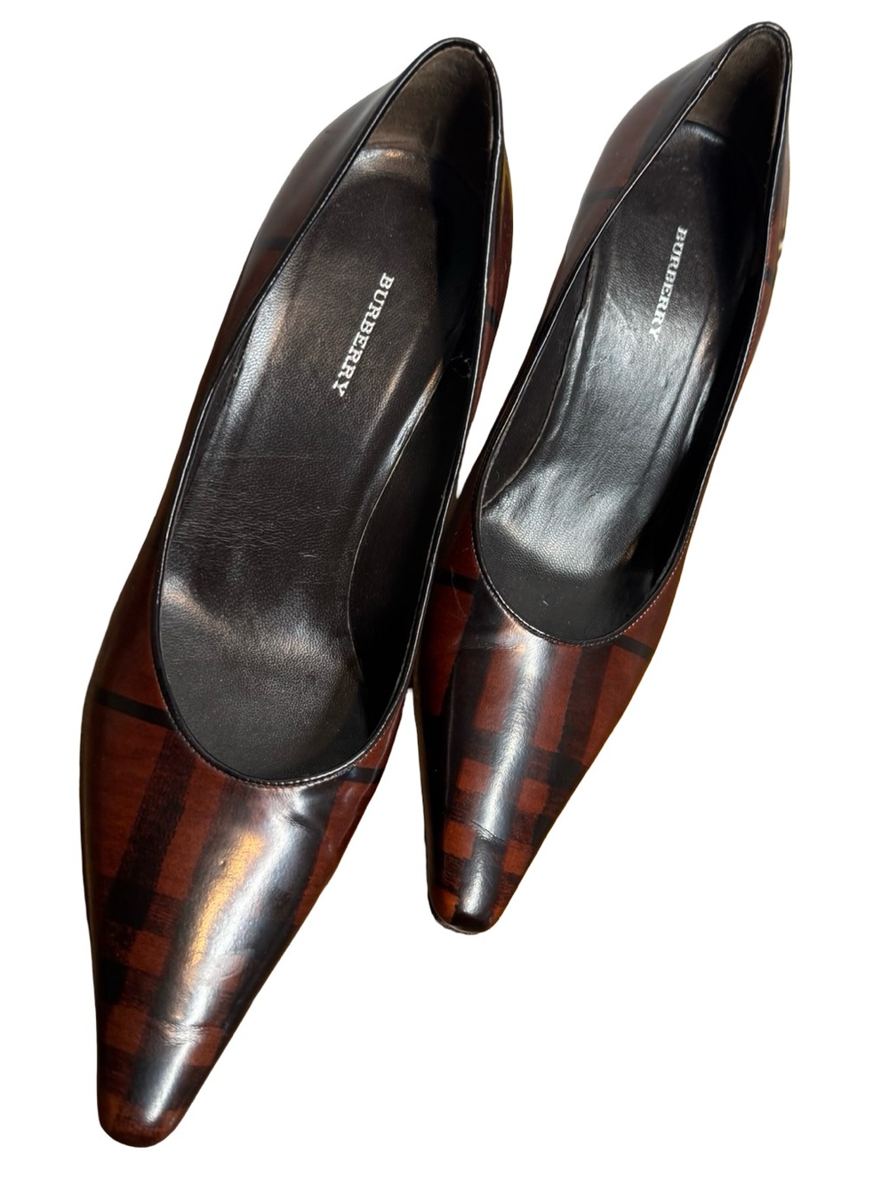 Burberry Brown Fall Check Pointed Toe Pumps sz 36.5
